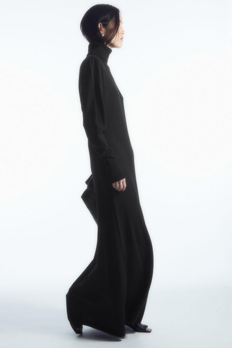 COS Power-shoulder Merino Gyapjú Maxi Ruha Női Fekete | LOX-430271