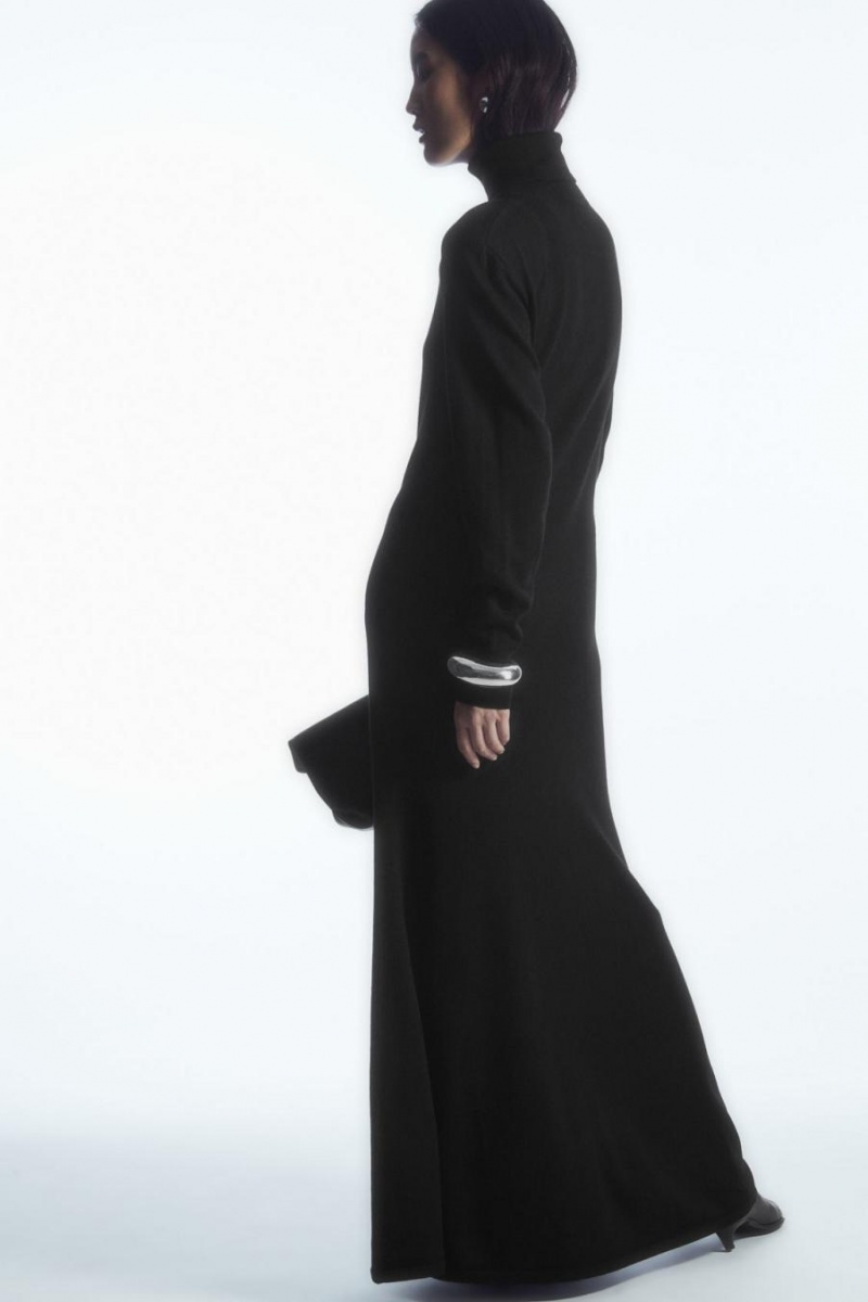 COS Power-shoulder Merino Gyapjú Maxi Ruha Női Fekete | LOX-430271