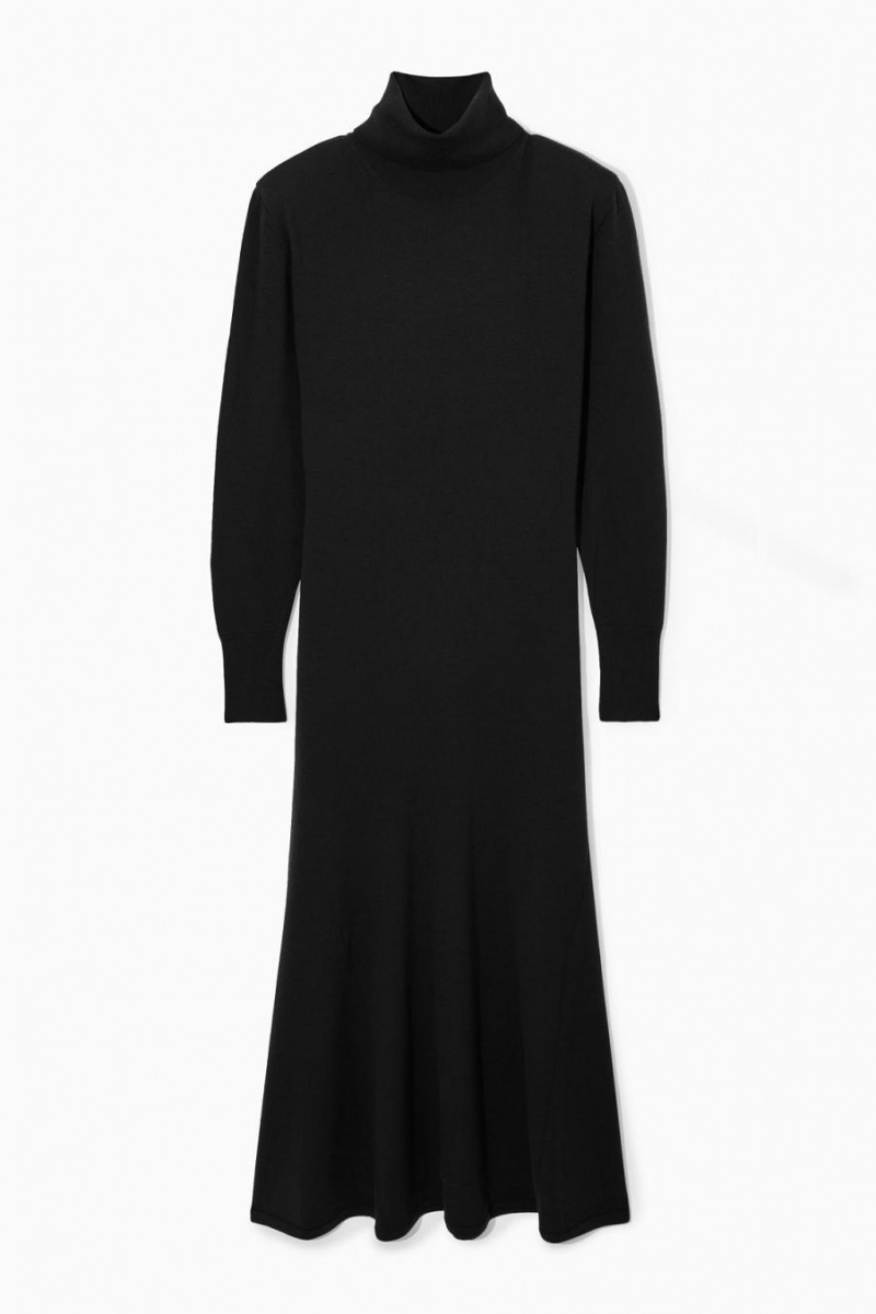 COS Power-shoulder Merino Gyapjú Maxi Ruha Női Fekete | LOX-430271