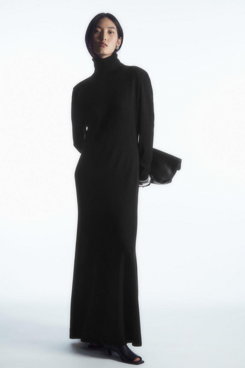 COS Power-shoulder Merino Gyapjú Maxi Ruha Női Fekete | LOX-430271