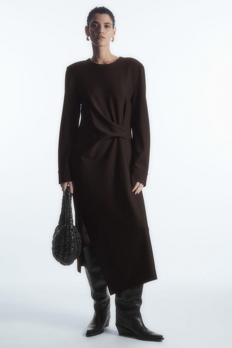 COS Power-shoulder Midi Ruha Női Sötétbarna | FJA-738241