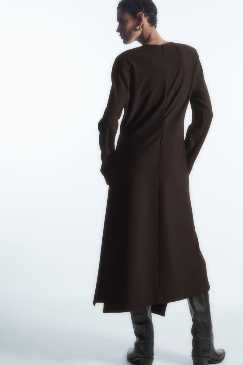 COS Power-shoulder Midi Ruha Női Sötétbarna | FJA-738241