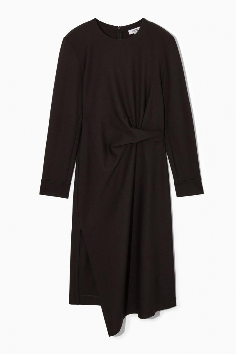 COS Power-shoulder Midi Ruha Női Sötétbarna | FJA-738241