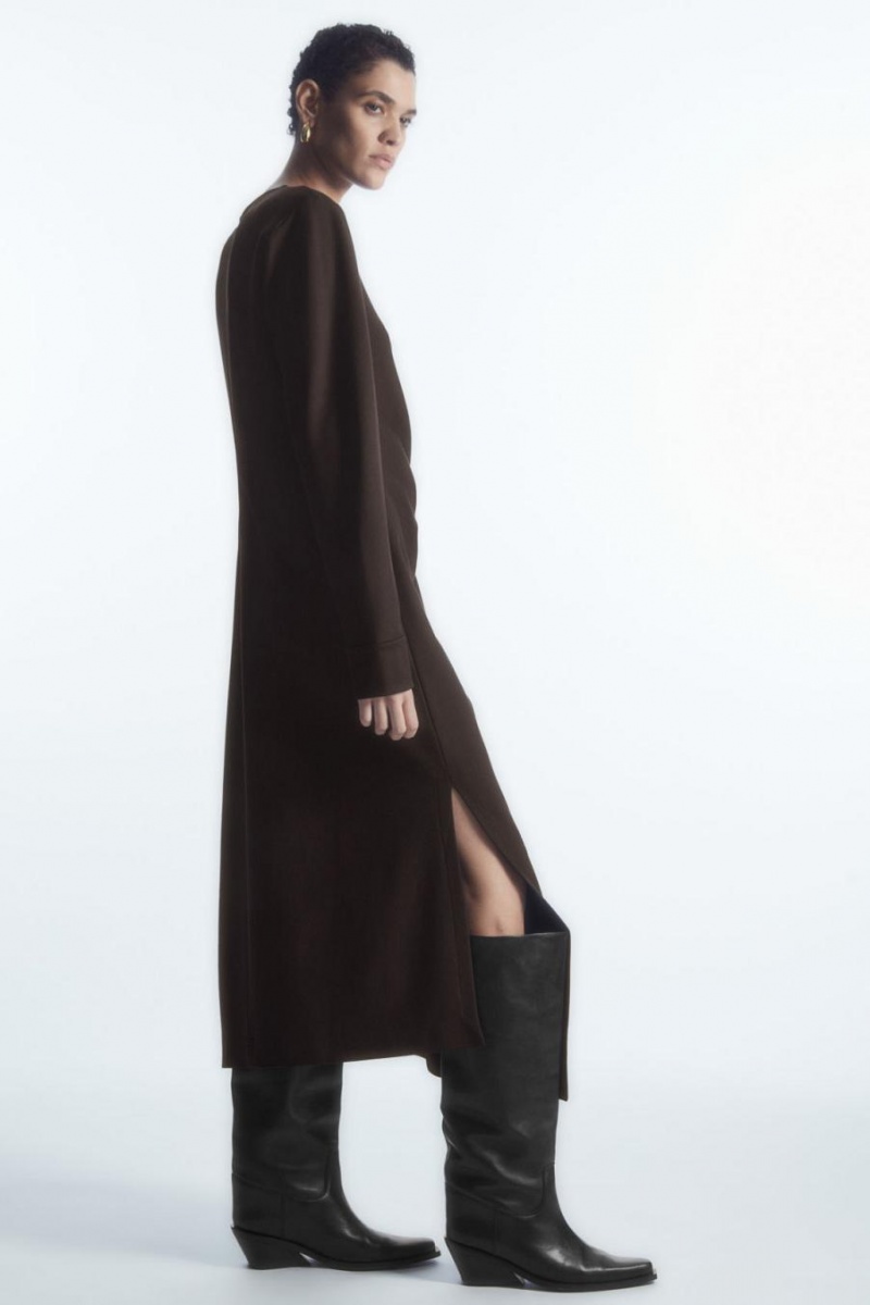 COS Power-shoulder Midi Ruha Női Sötétbarna | FJA-738241
