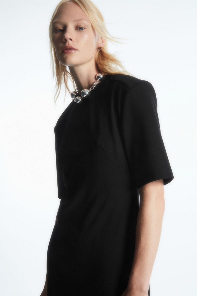 COS Power-shoulder T-shirt Ruha Női Fekete | CPE-529870