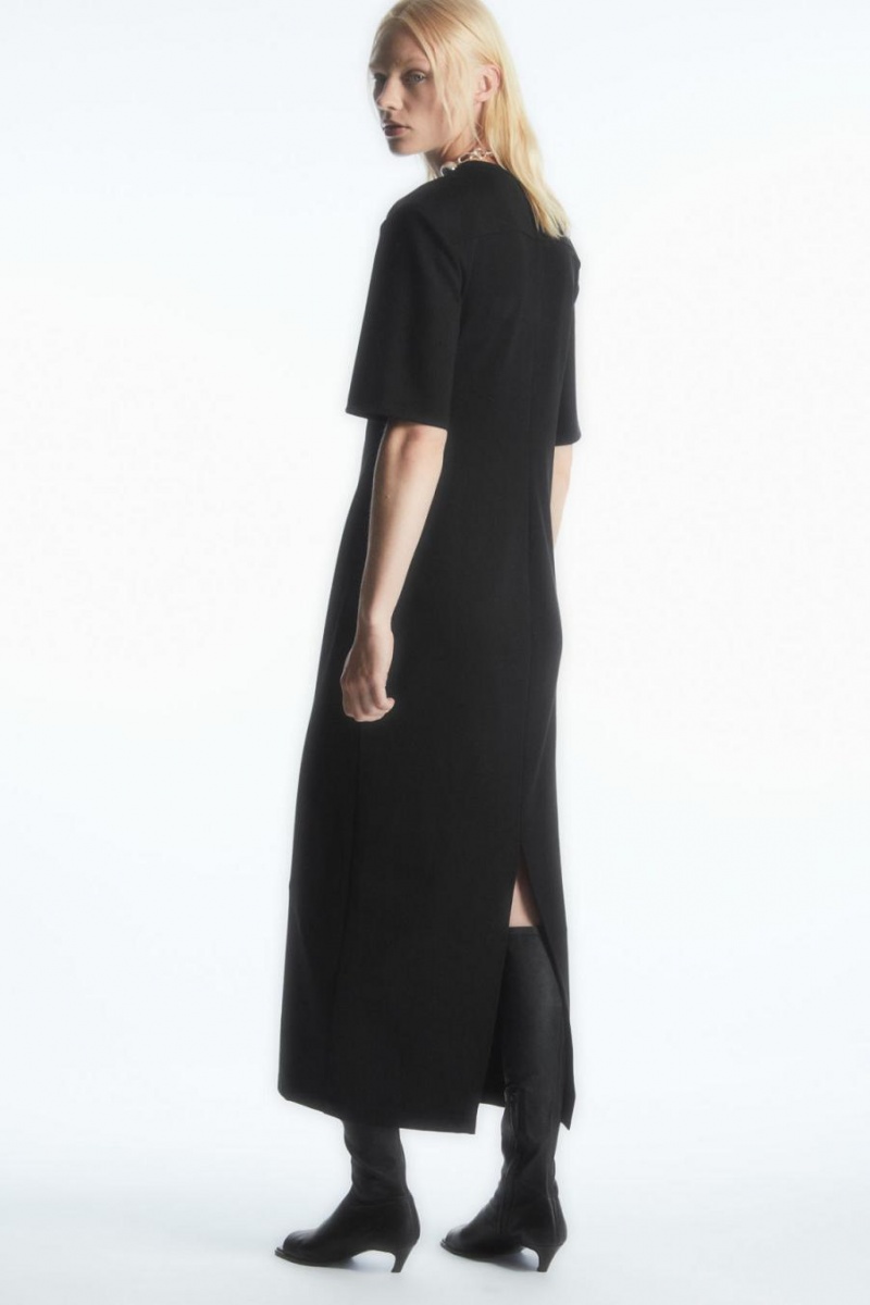 COS Power-shoulder T-shirt Ruha Női Fekete | CPE-529870