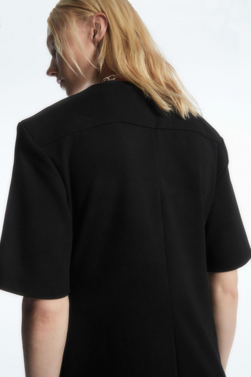 COS Power-shoulder T-shirt Ruha Női Fekete | CPE-529870