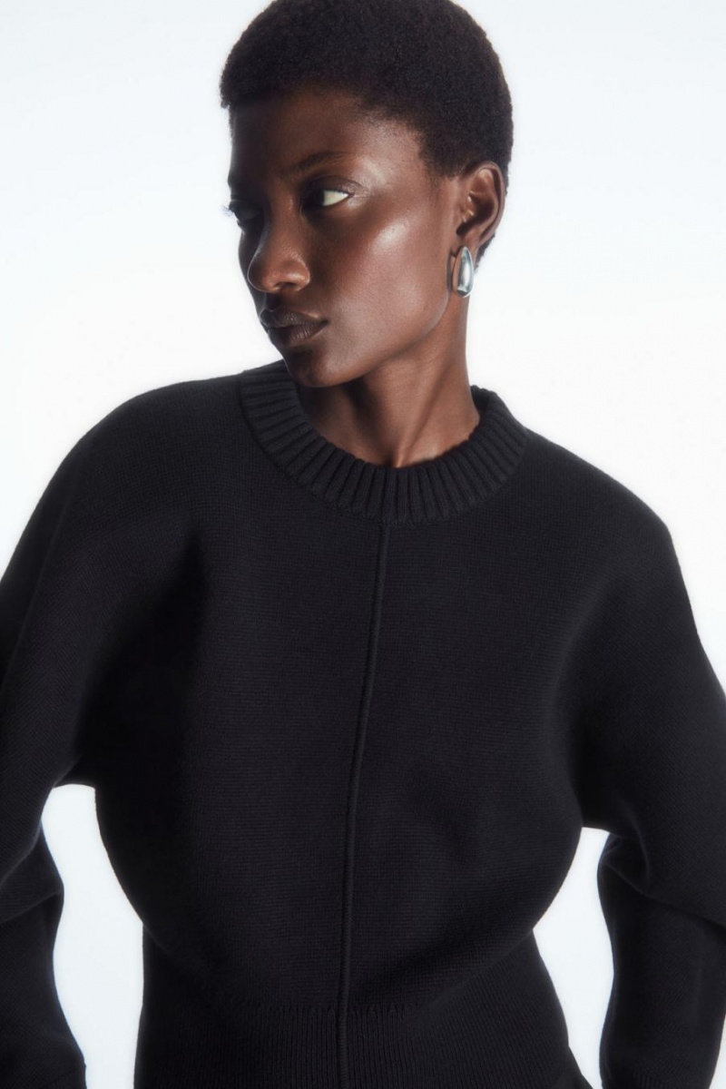 COS Power-shoulder Waisted Jumpers Női Sötétkék | EIN-673954