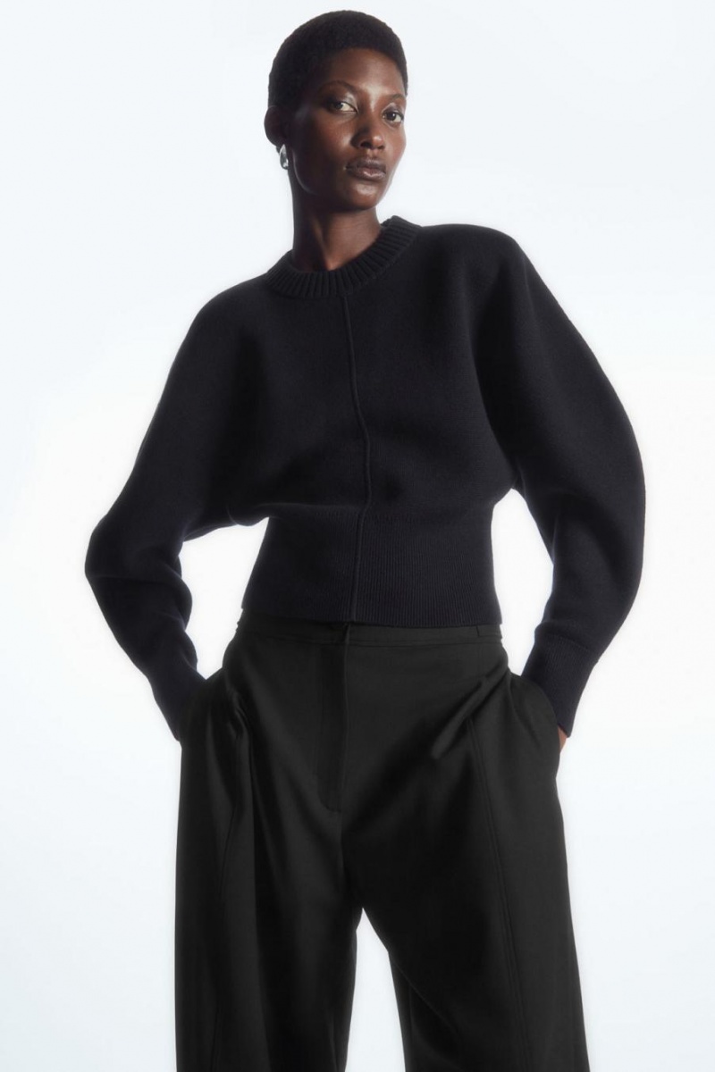 COS Power-shoulder Waisted Jumpers Női Sötétkék | EIN-673954