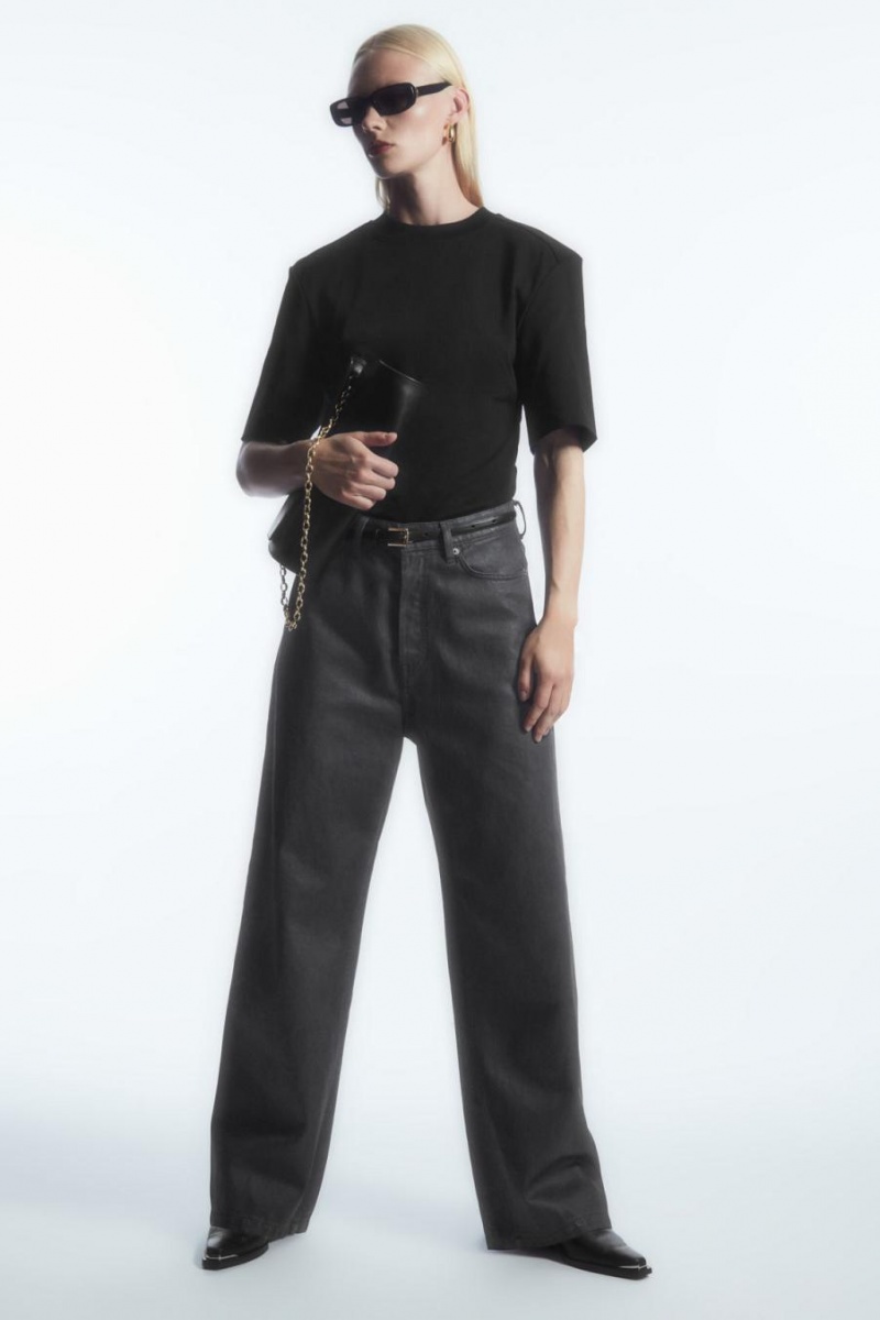 COS Power-shoulder Waisted Póló Női Fekete | GSW-180269