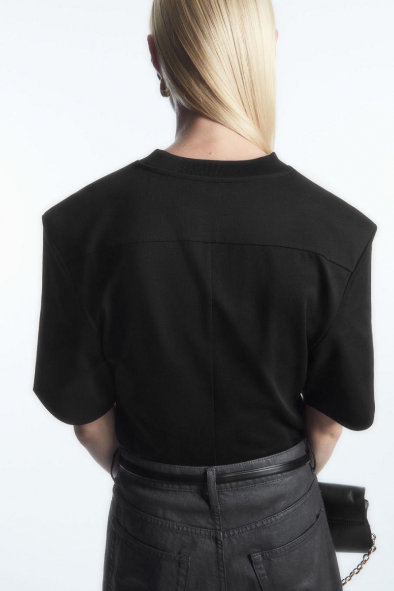 COS Power-shoulder Waisted Póló Női Fekete | GSW-180269