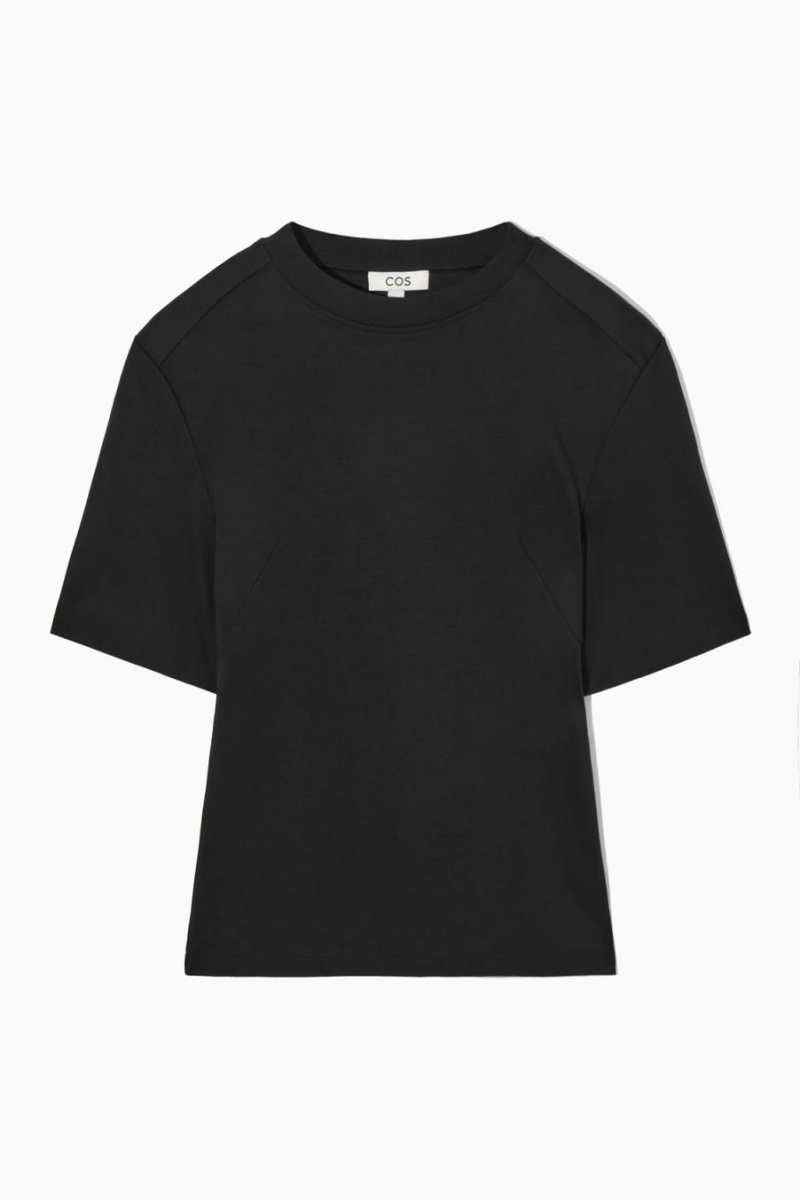 COS Power-shoulder Waisted Póló Női Fekete | GSW-180269