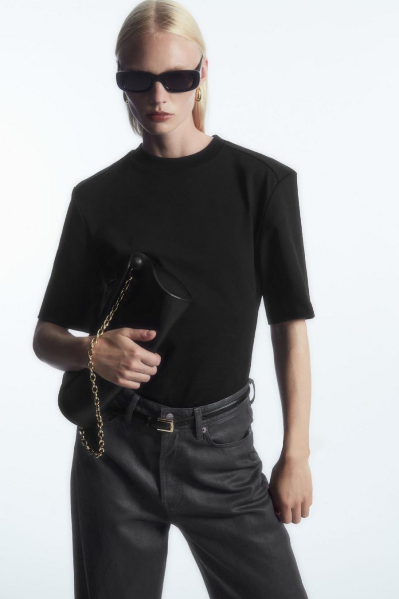 COS Power-shoulder Waisted Póló Női Fekete | GSW-180269