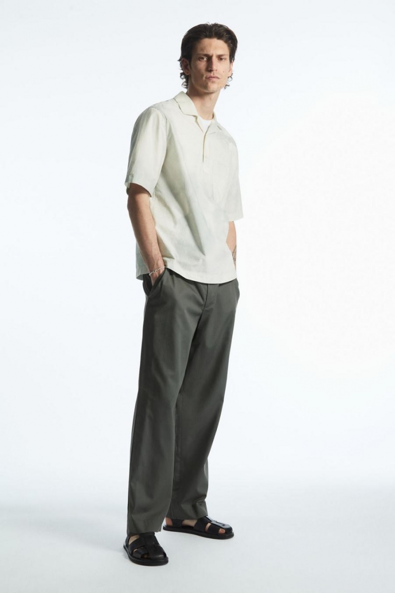 COS Printed Half-placket Rövid-sleeved Ing Férfi Fehér Zöld | GXQ-413590