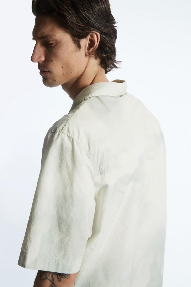 COS Printed Half-placket Rövid-sleeved Ing Férfi Fehér Zöld | GXQ-413590