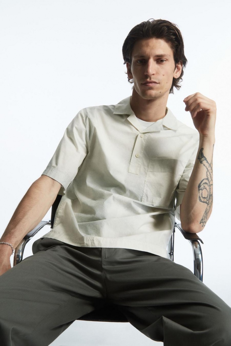 COS Printed Half-placket Rövid-sleeved Ing Férfi Fehér Zöld | GXQ-413590