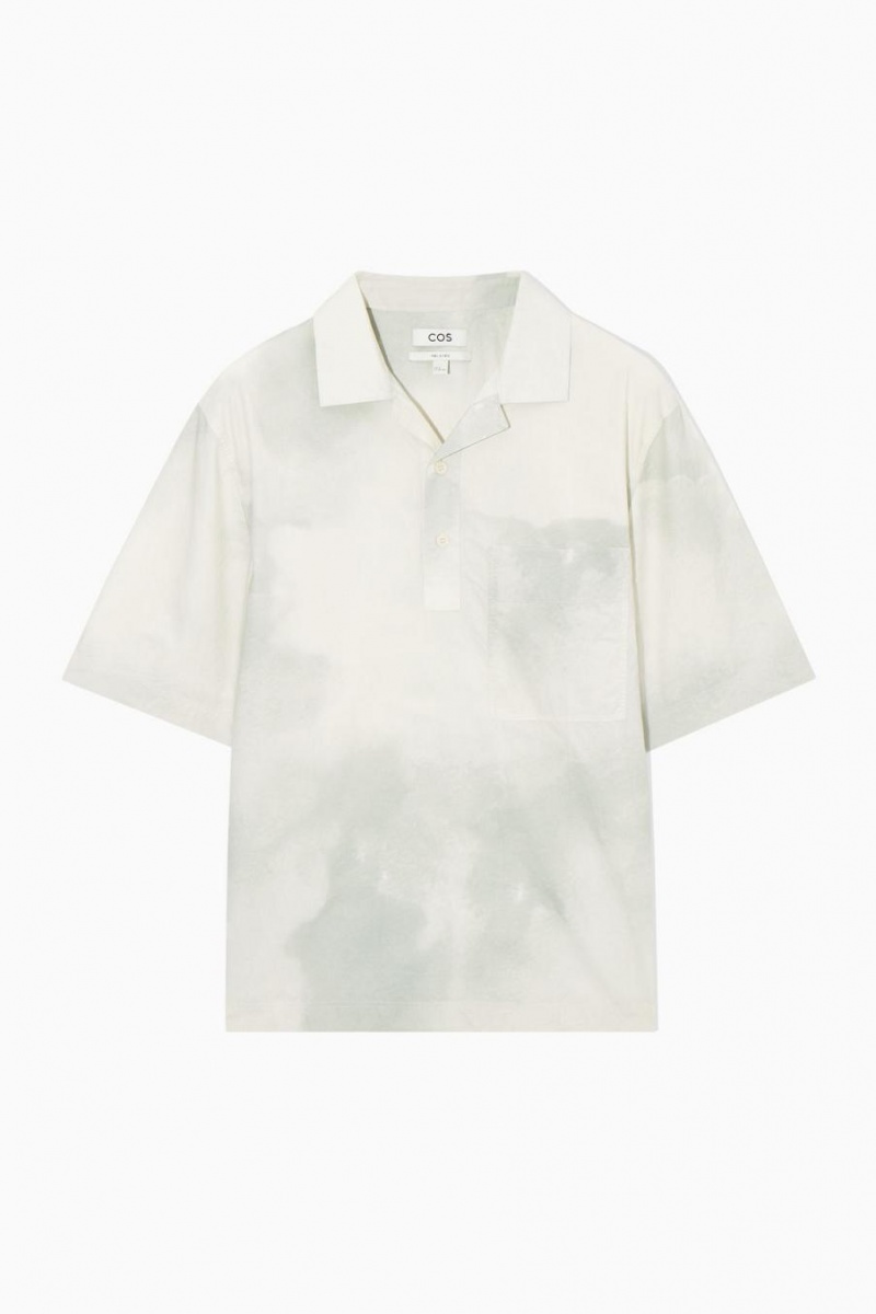 COS Printed Half-placket Rövid-sleeved Ing Férfi Fehér Zöld | GXQ-413590