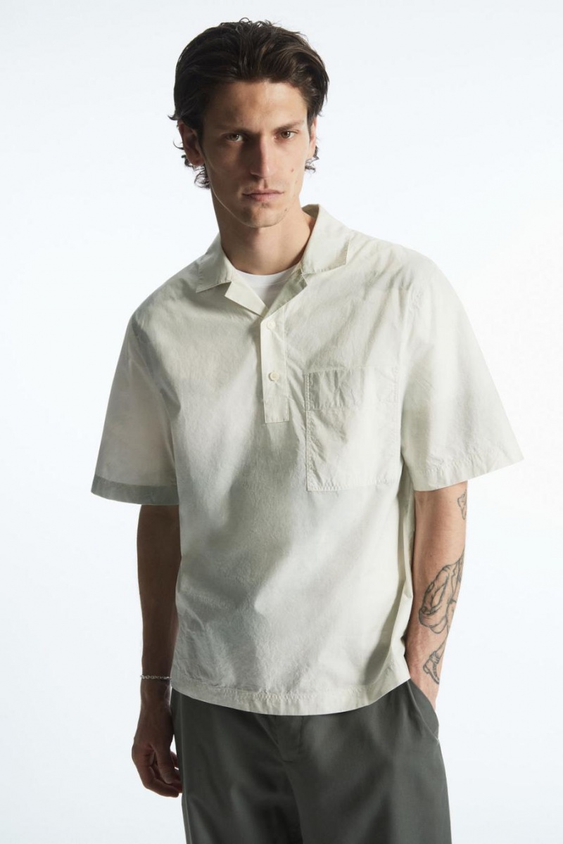 COS Printed Half-placket Rövid-sleeved Ing Férfi Fehér Zöld | GXQ-413590