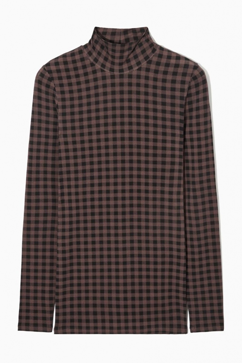 COS Printed High-neck Felső Női Barna Fekete | OPY-951834