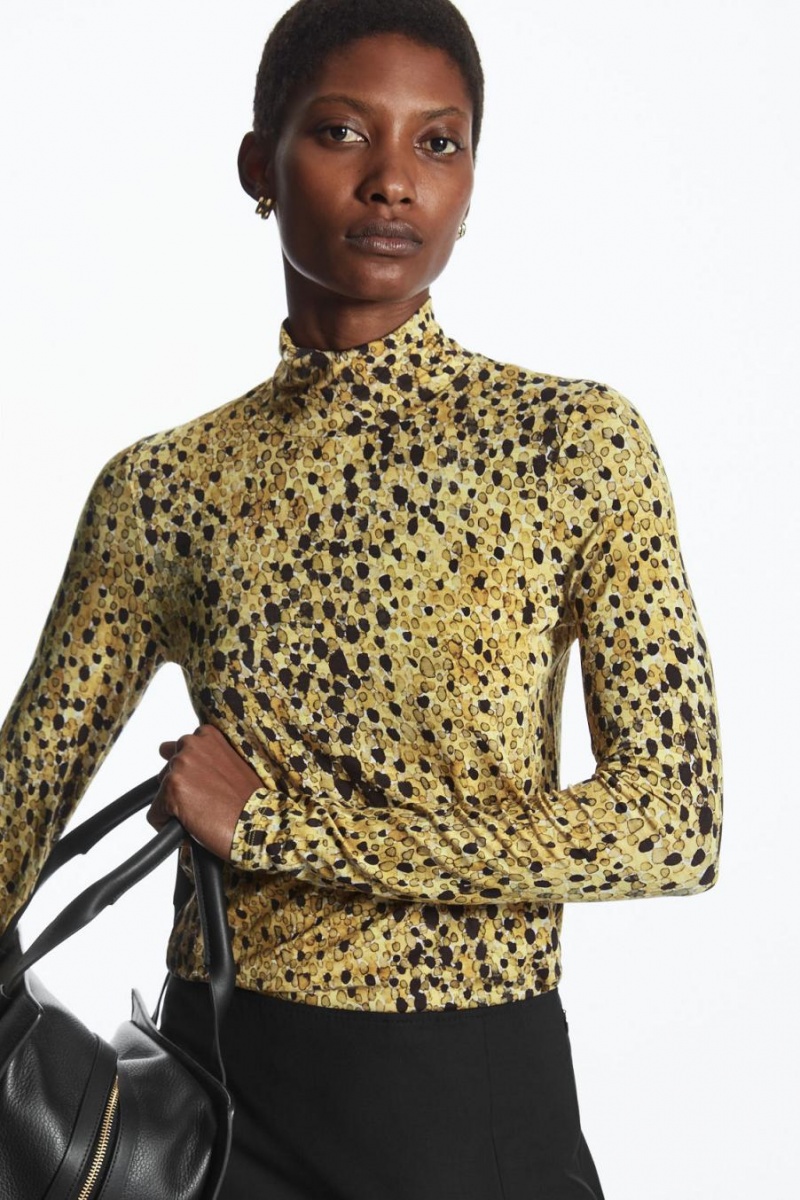 COS Printed High-neck Felső Női Sárga Barna | FDV-658907