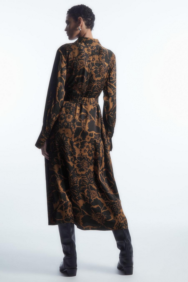 COS Printed Midi Shirt Ruha Női Fekete Narancssárga | WJT-568421