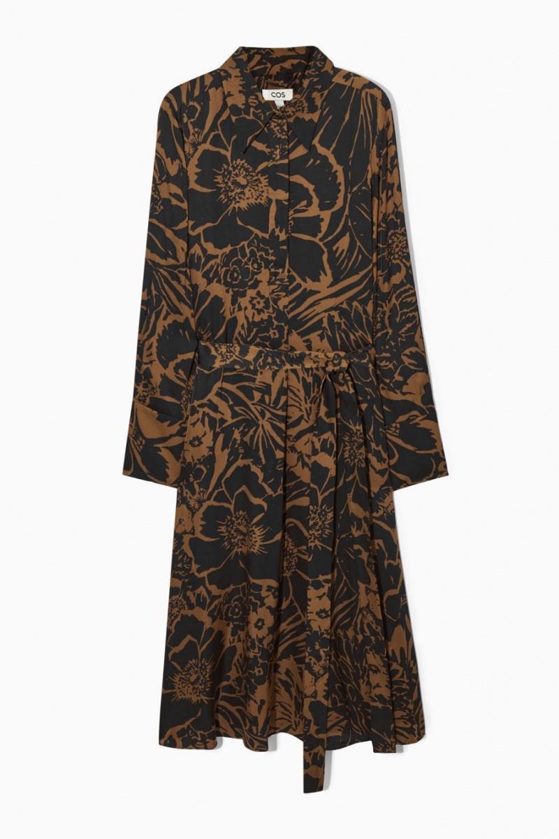 COS Printed Midi Shirt Ruha Női Fekete Narancssárga | WJT-568421