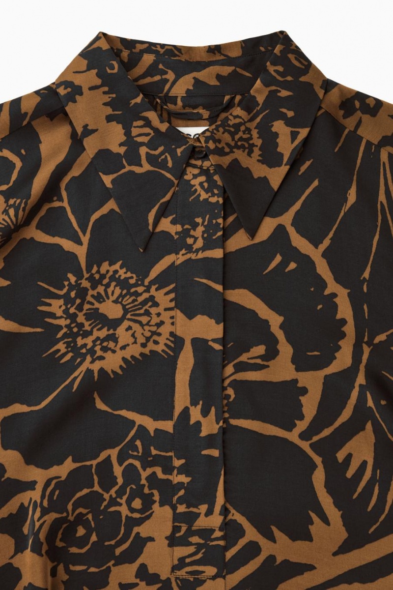 COS Printed Midi Shirt Ruha Női Fekete Narancssárga | WJT-568421