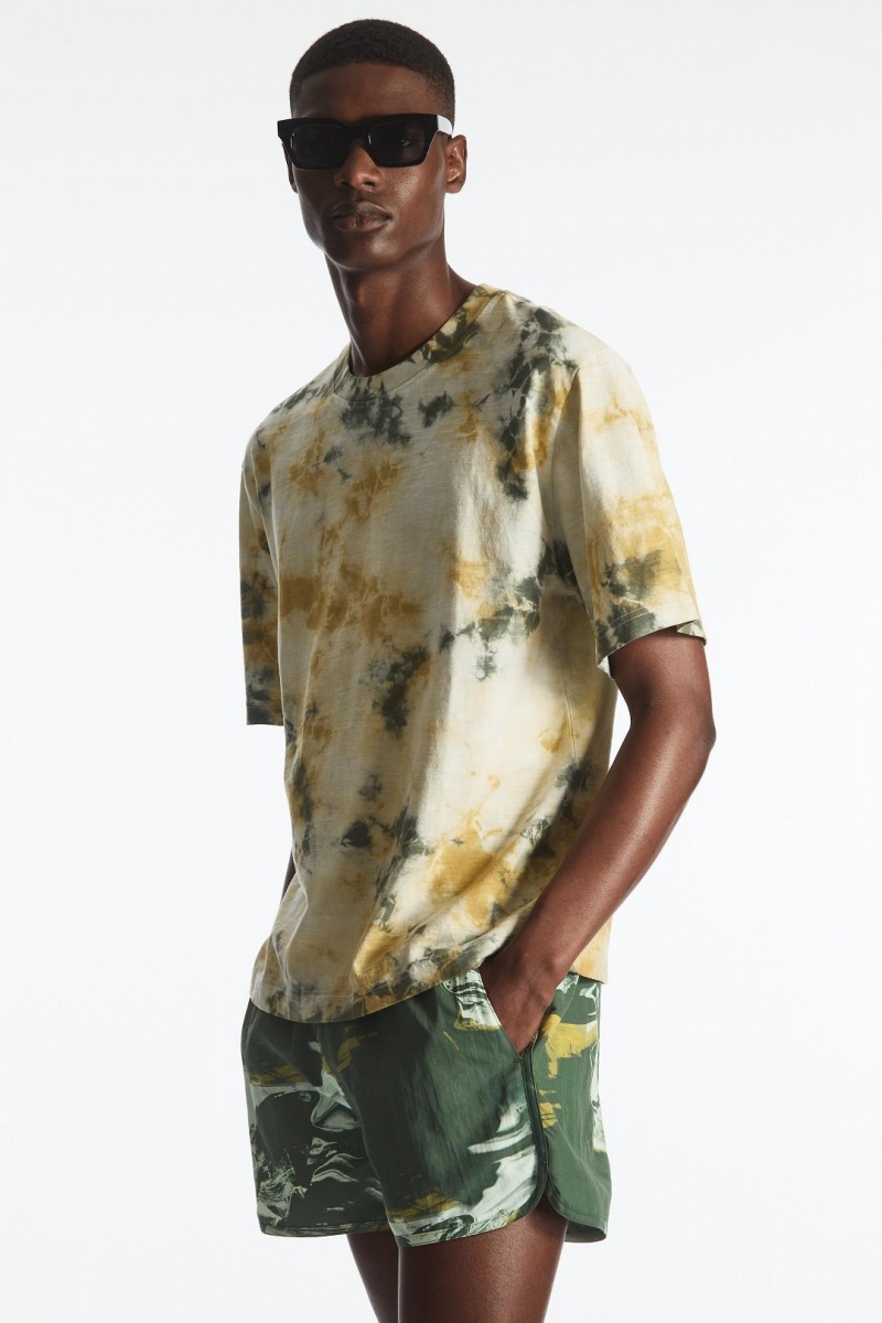 COS Printed Packable Swim Shorts Úszóruhák Férfi Zöld Fehér | UNM-793562