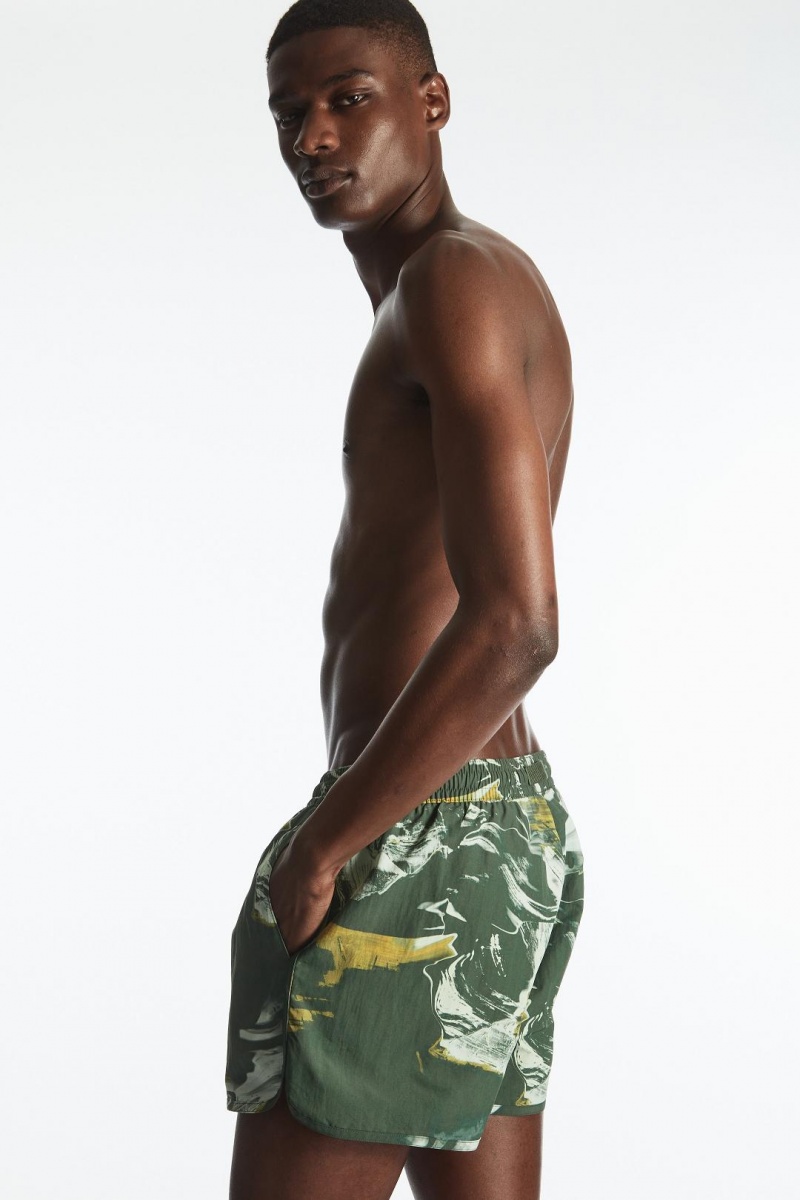COS Printed Packable Swim Shorts Úszóruhák Férfi Zöld Fehér | UNM-793562