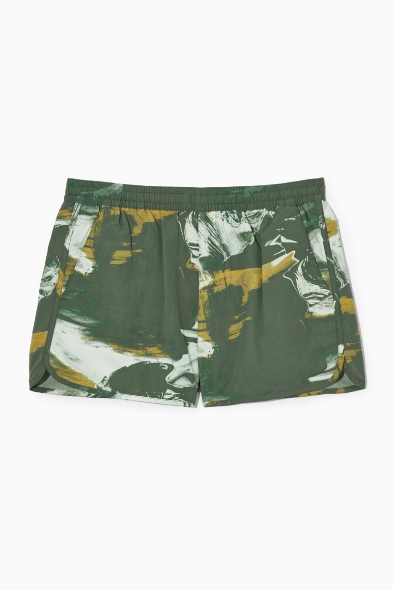 COS Printed Packable Swim Shorts Úszóruhák Férfi Zöld Fehér | UNM-793562