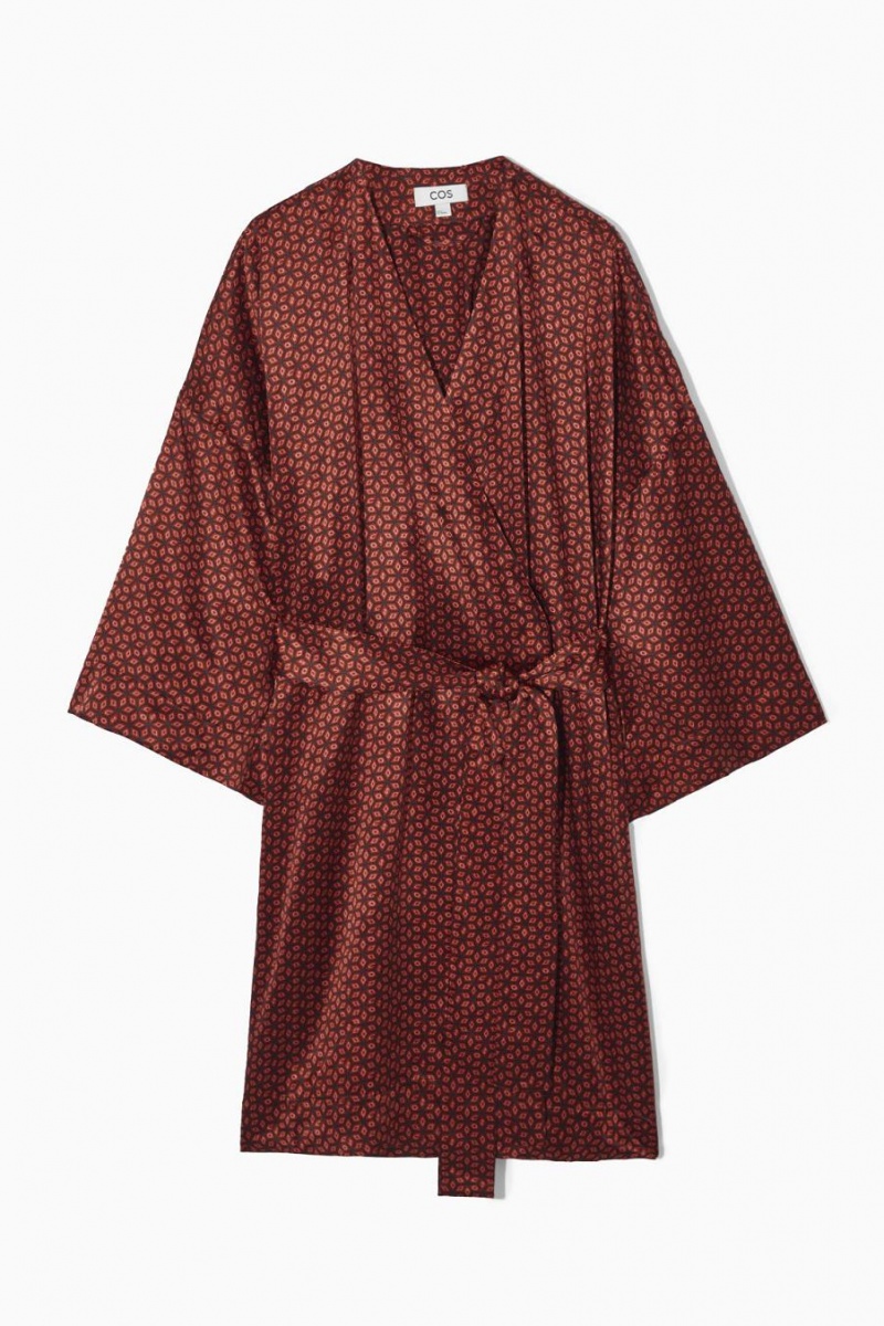 COS Printed Pure Silk Dressing Gown Pizsama Női Piros | BFC-702351