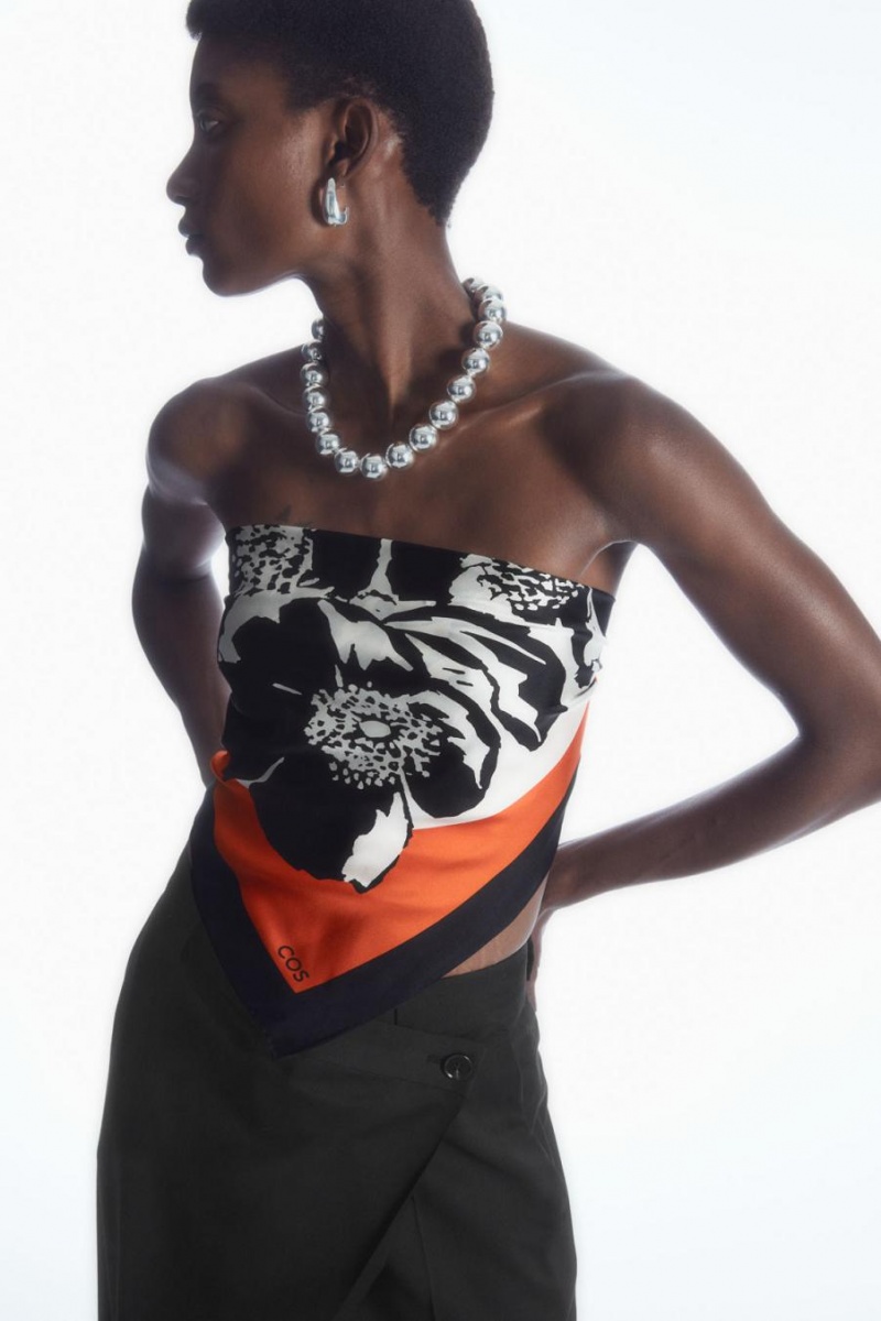 COS Printed Pure Silk Neck Sál Női Narancssárga | CFD-801745