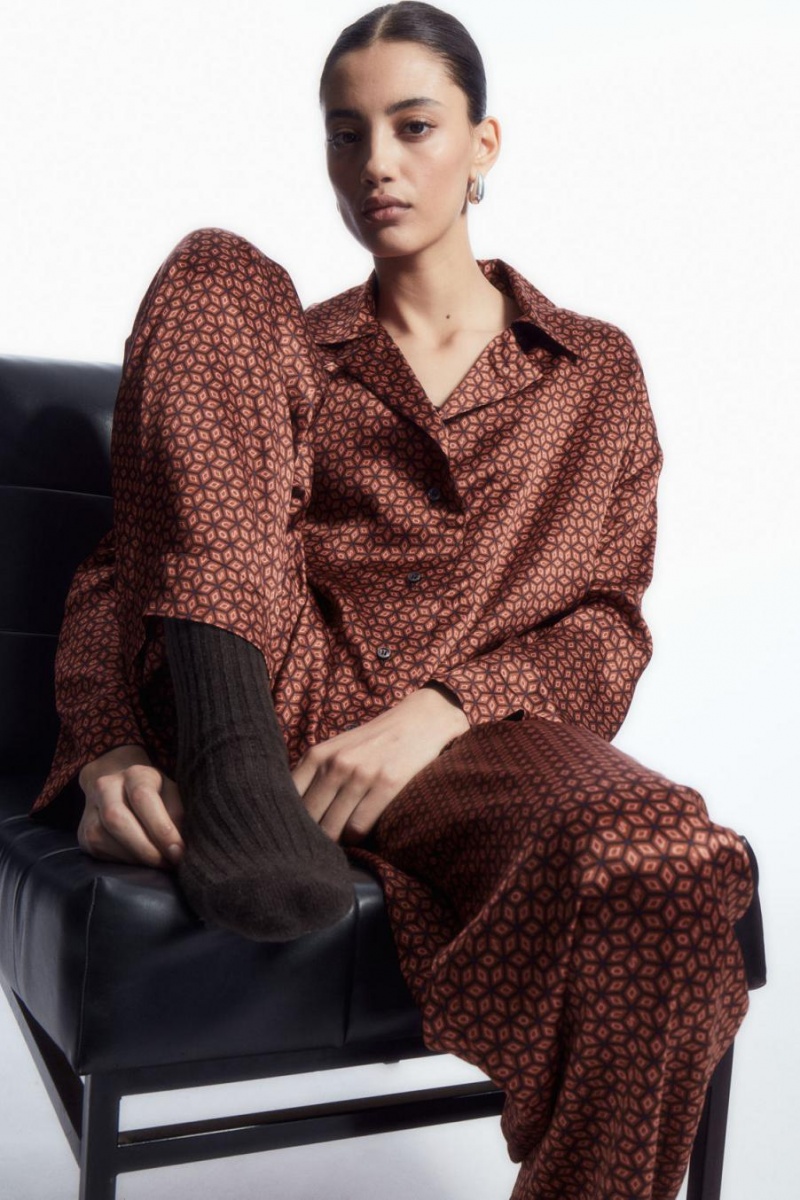 COS Printed Pure Silk Pizsama Női Piros | TZF-870153