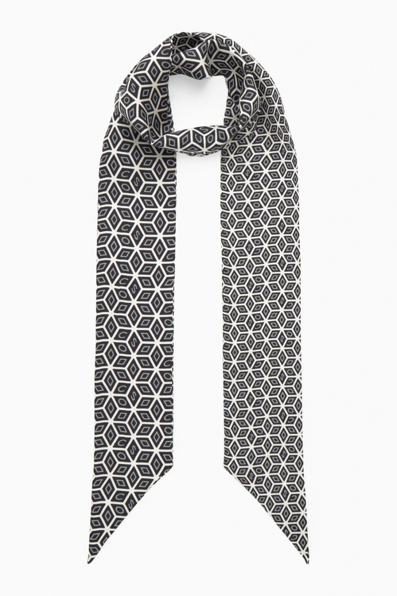 COS Printed Pure Silk Sál Női Fekete | SMD-964201