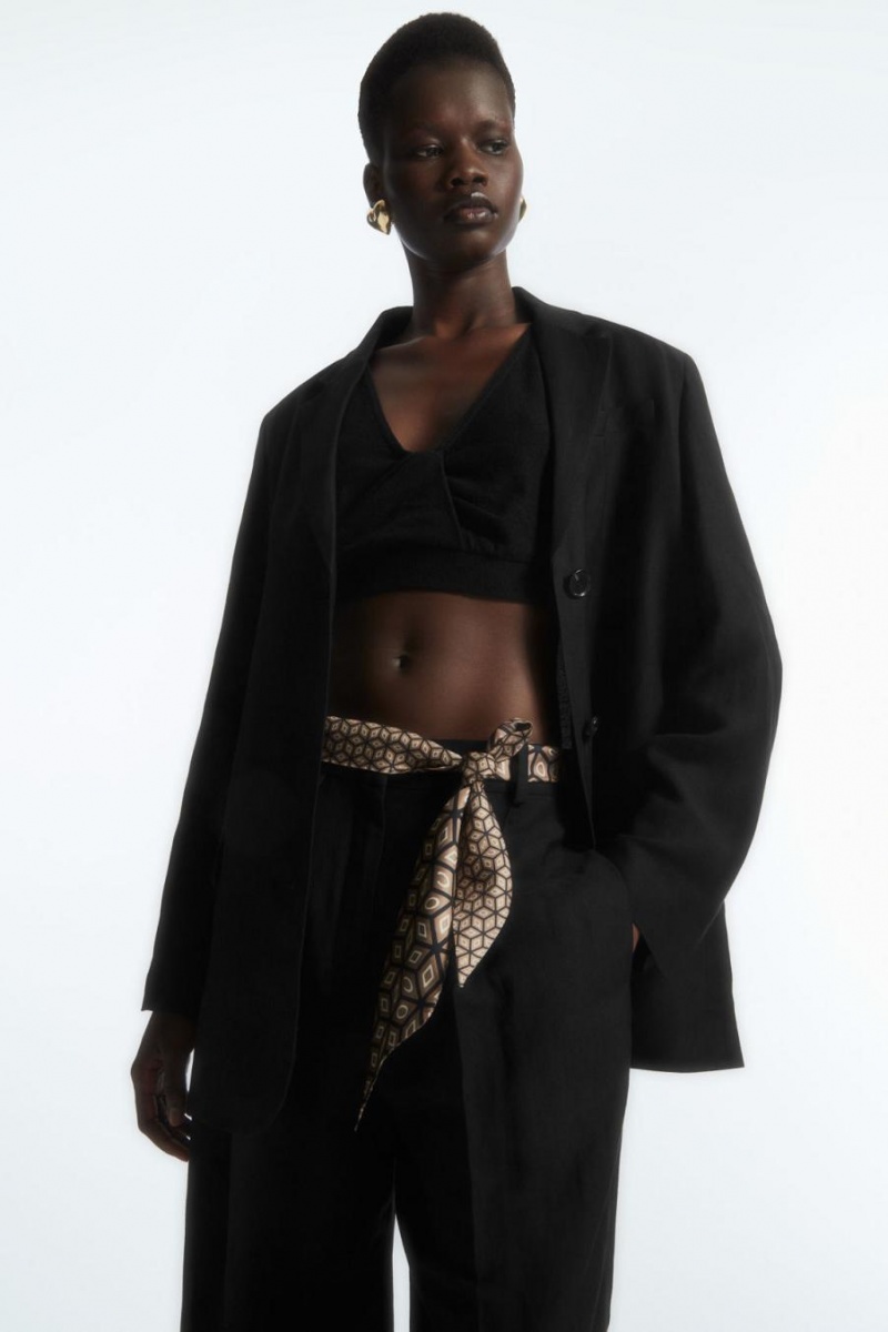 COS Printed Pure Silk Sál Női Sötétbézs Fekete | TXE-542301