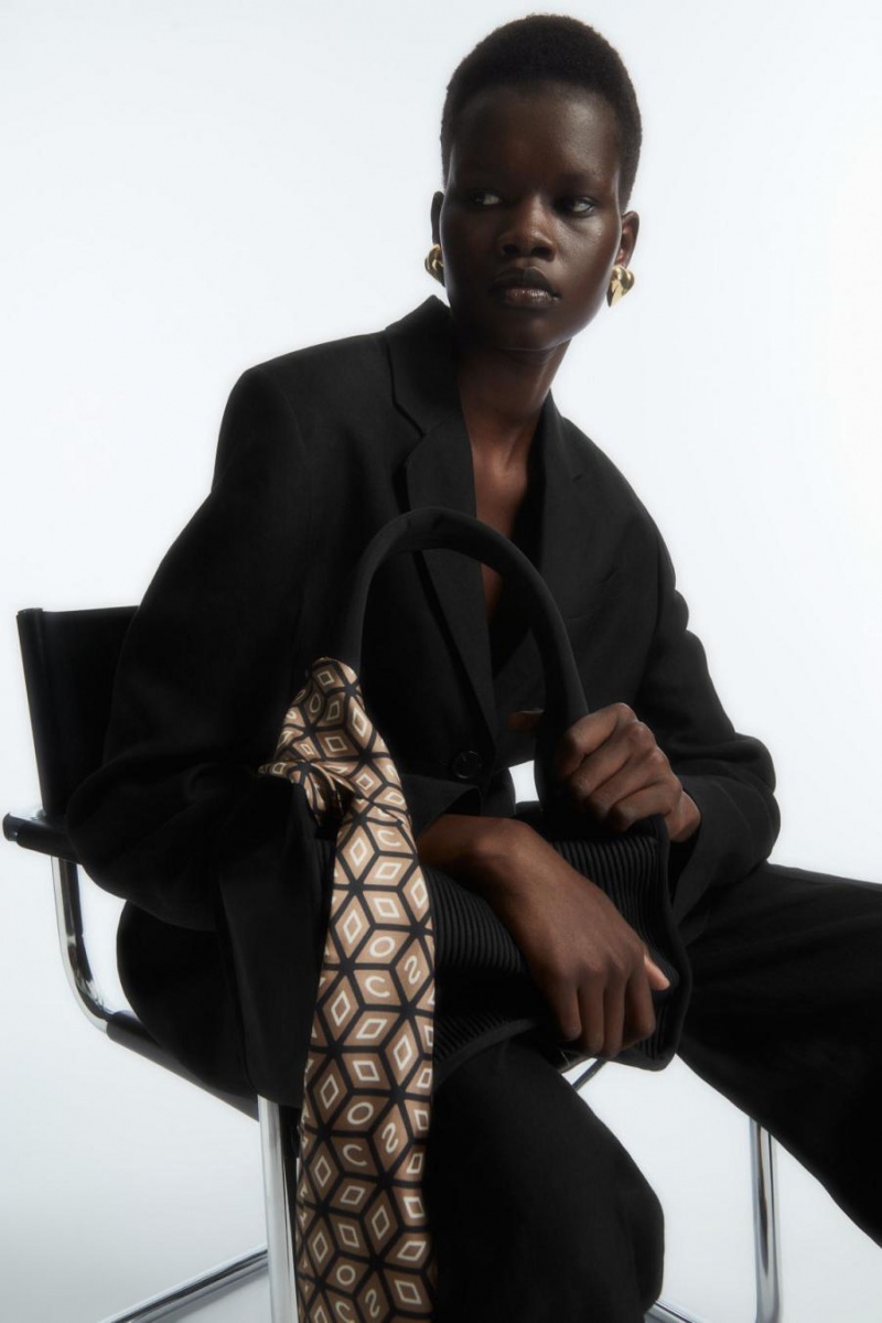 COS Printed Pure Silk Sál Női Sötétbézs Fekete | TXE-542301
