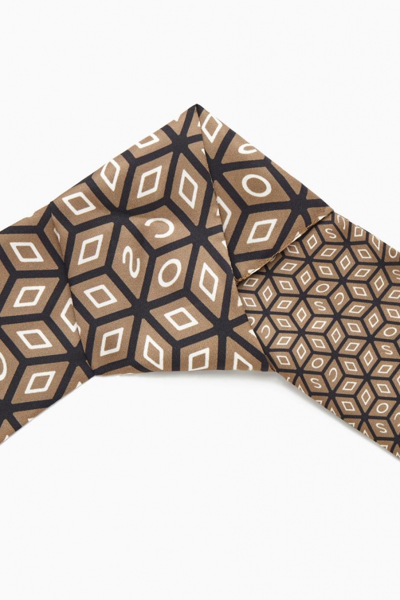 COS Printed Pure Silk Sál Női Sötétbézs Fekete | TXE-542301