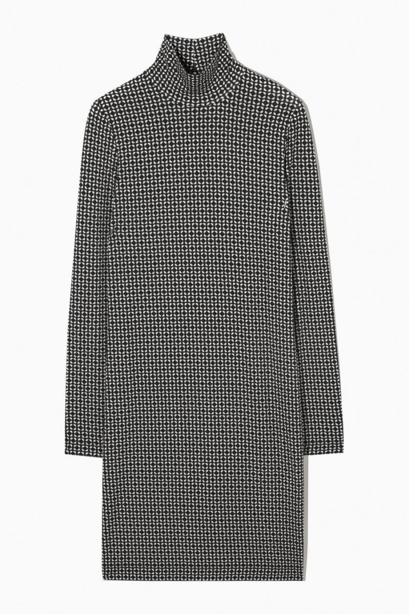 COS Printed Roll-neck Mini Ruha Női Fekete Fehér | MEK-628543