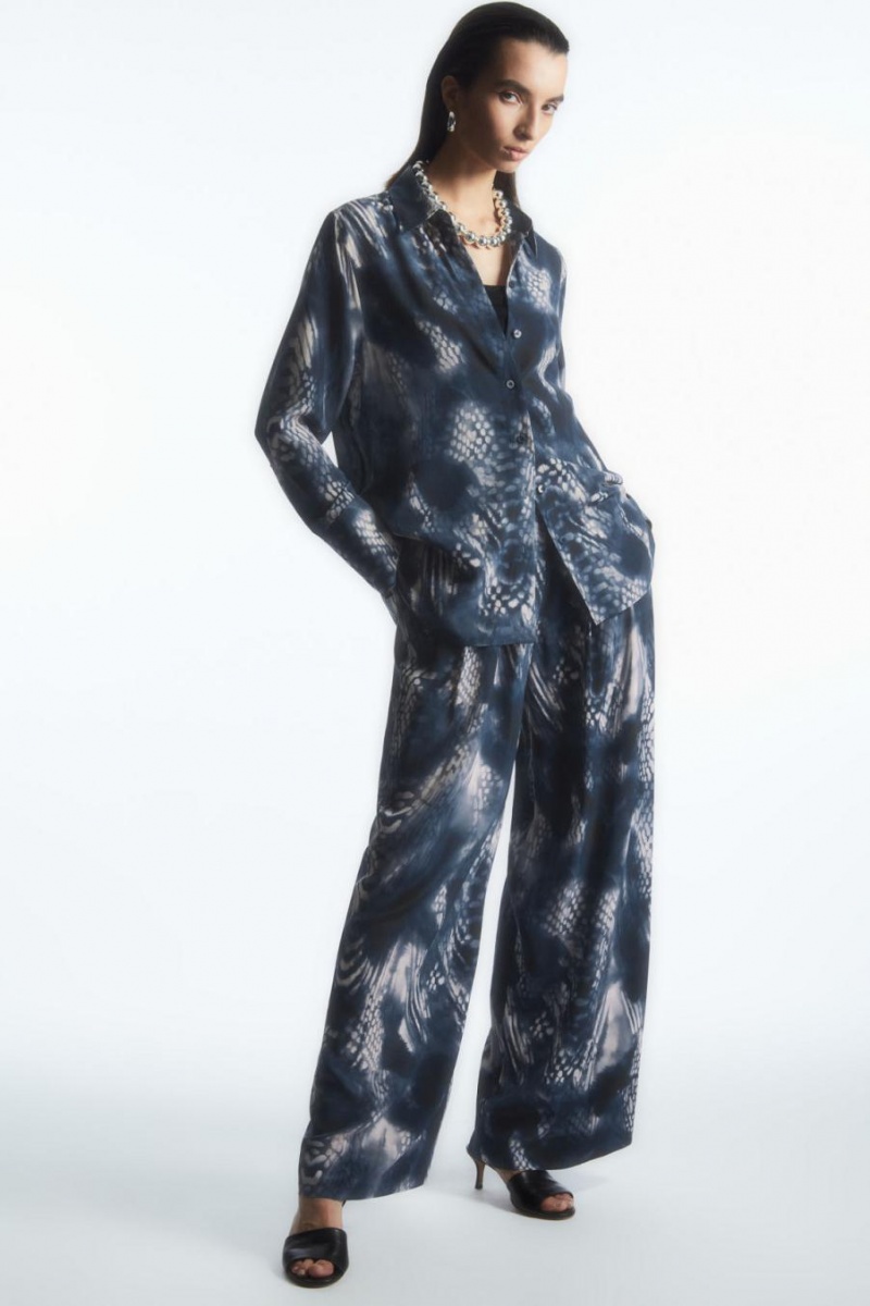 COS Printed Silk Ing Női Kék Fehér | ILX-395706
