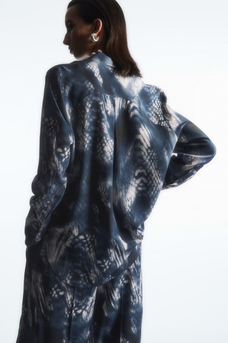 COS Printed Silk Ing Női Kék Fehér | ILX-395706