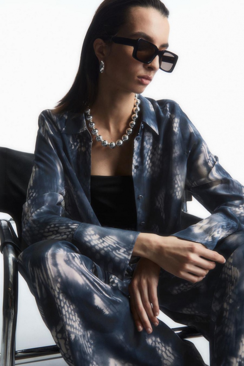 COS Printed Silk Ing Női Kék Fehér | ILX-395706