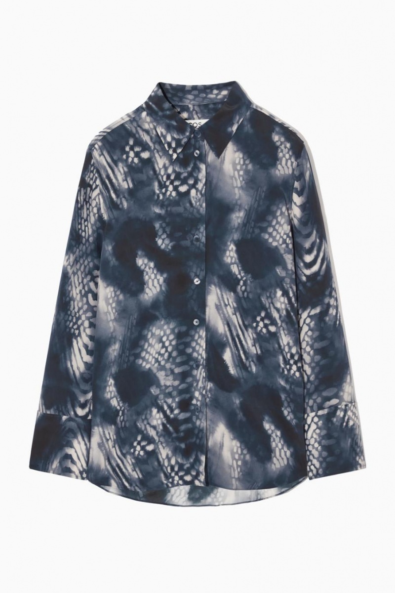 COS Printed Silk Ing Női Kék Fehér | ILX-395706