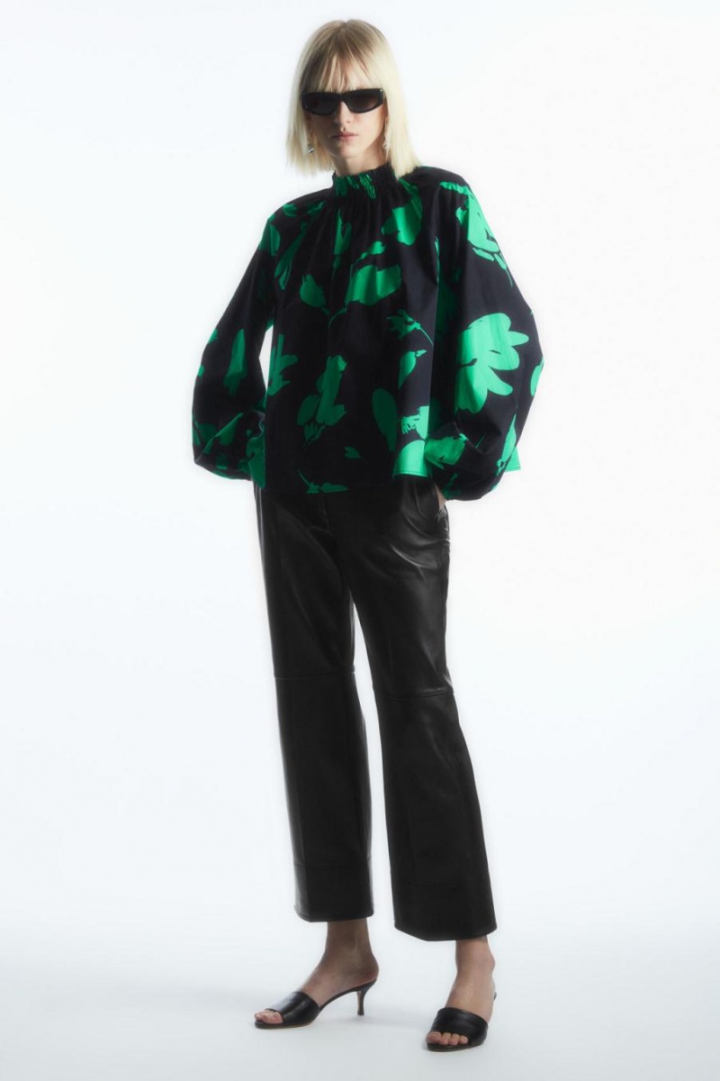 COS Printed Smocked Blúz Női Sötétkék Zöld | PFA-825649