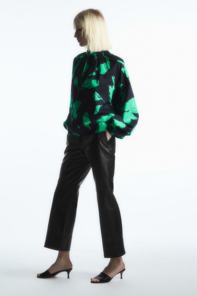 COS Printed Smocked Blúz Női Sötétkék Zöld | PFA-825649