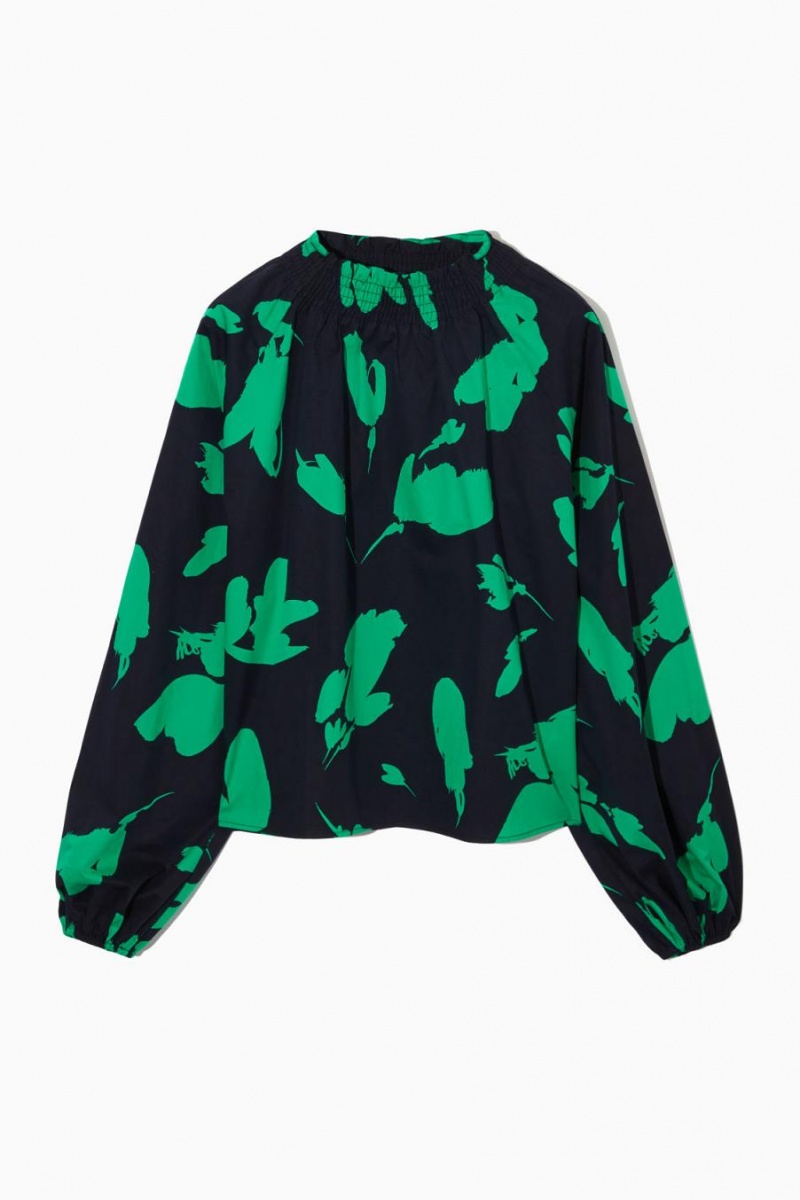 COS Printed Smocked Blúz Női Sötétkék Zöld | PFA-825649