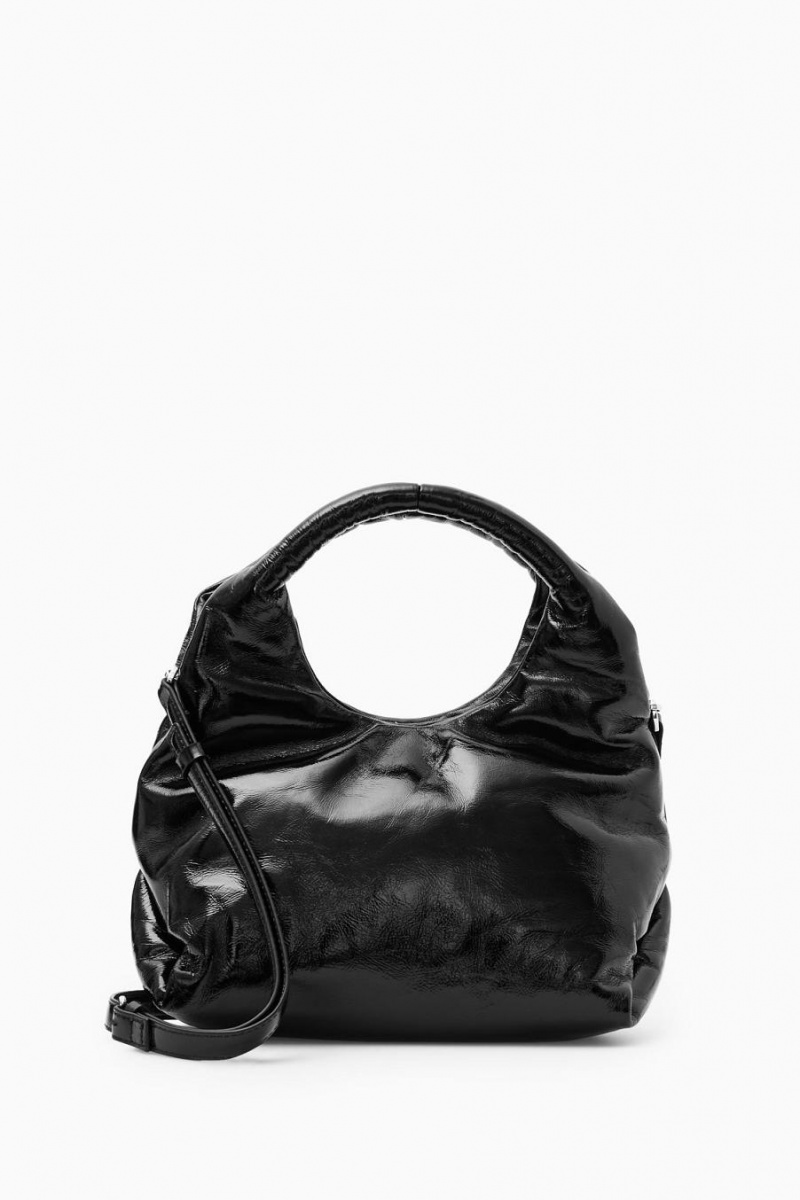 COS Párnázott - Lakkbőr Bőr Crossbody Táska Női Fekete | MCL-145096