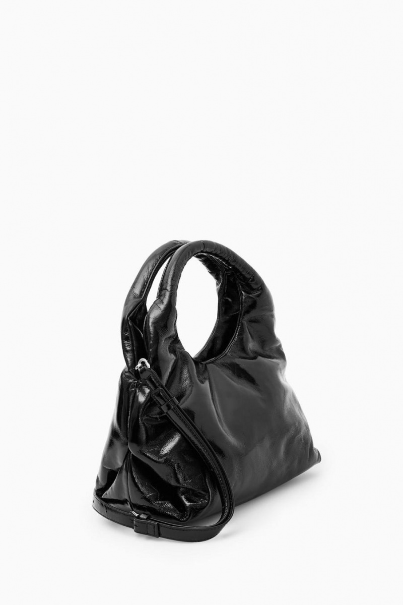 COS Párnázott - Lakkbőr Bőr Crossbody Táska Női Fekete | MCL-145096