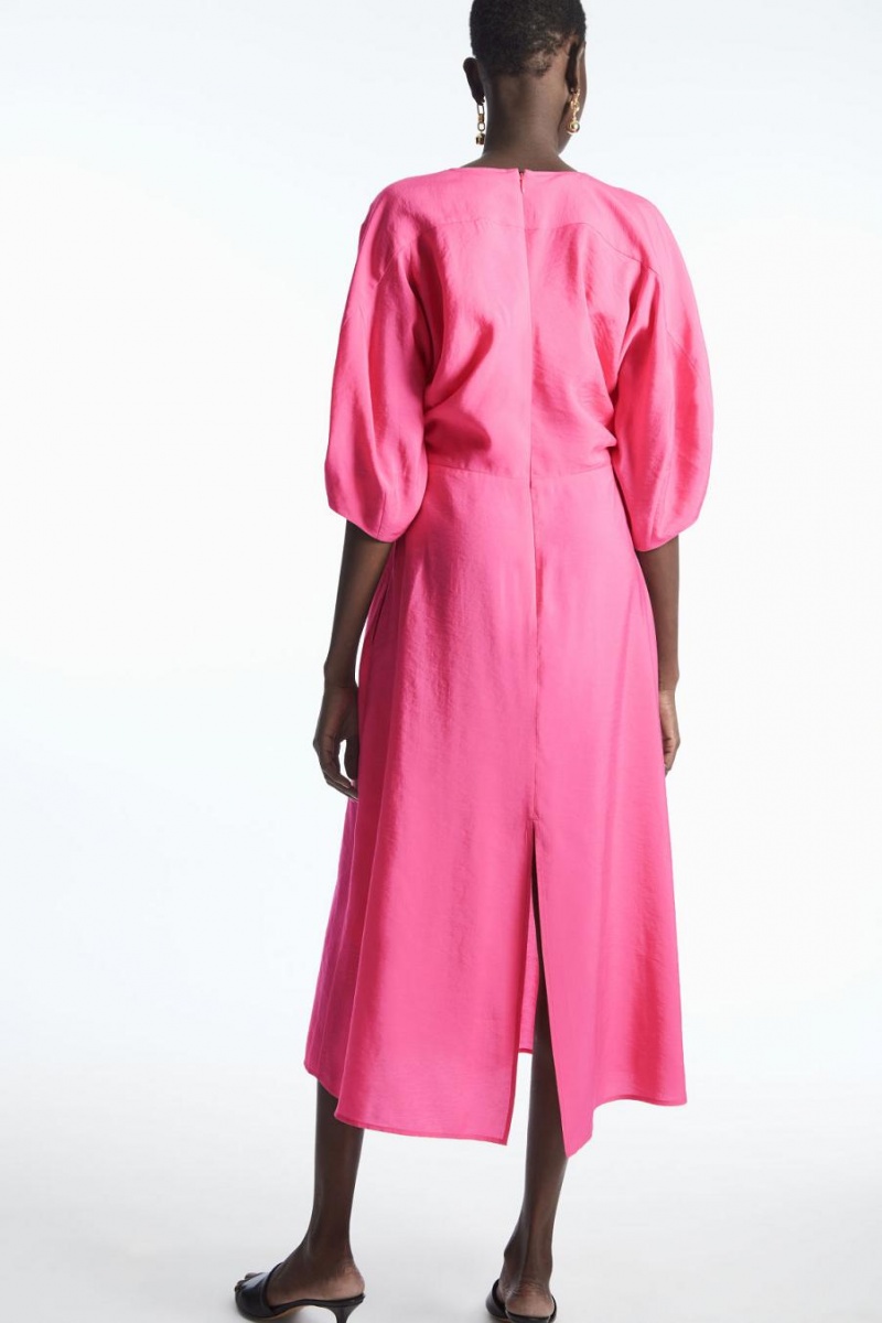 COS Puff-sleeve Midi Ruha Női Rózsaszín | BAL-276041