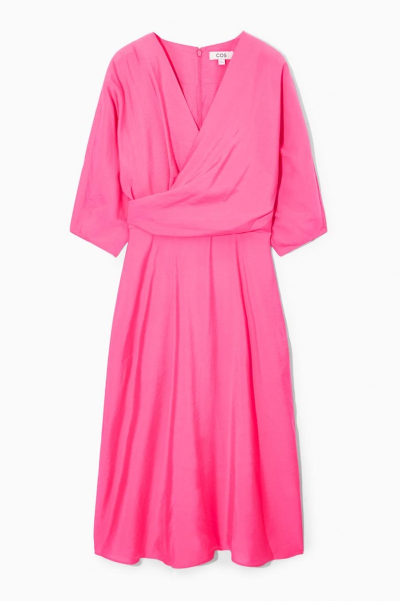 COS Puff-sleeve Midi Ruha Női Rózsaszín | BAL-276041