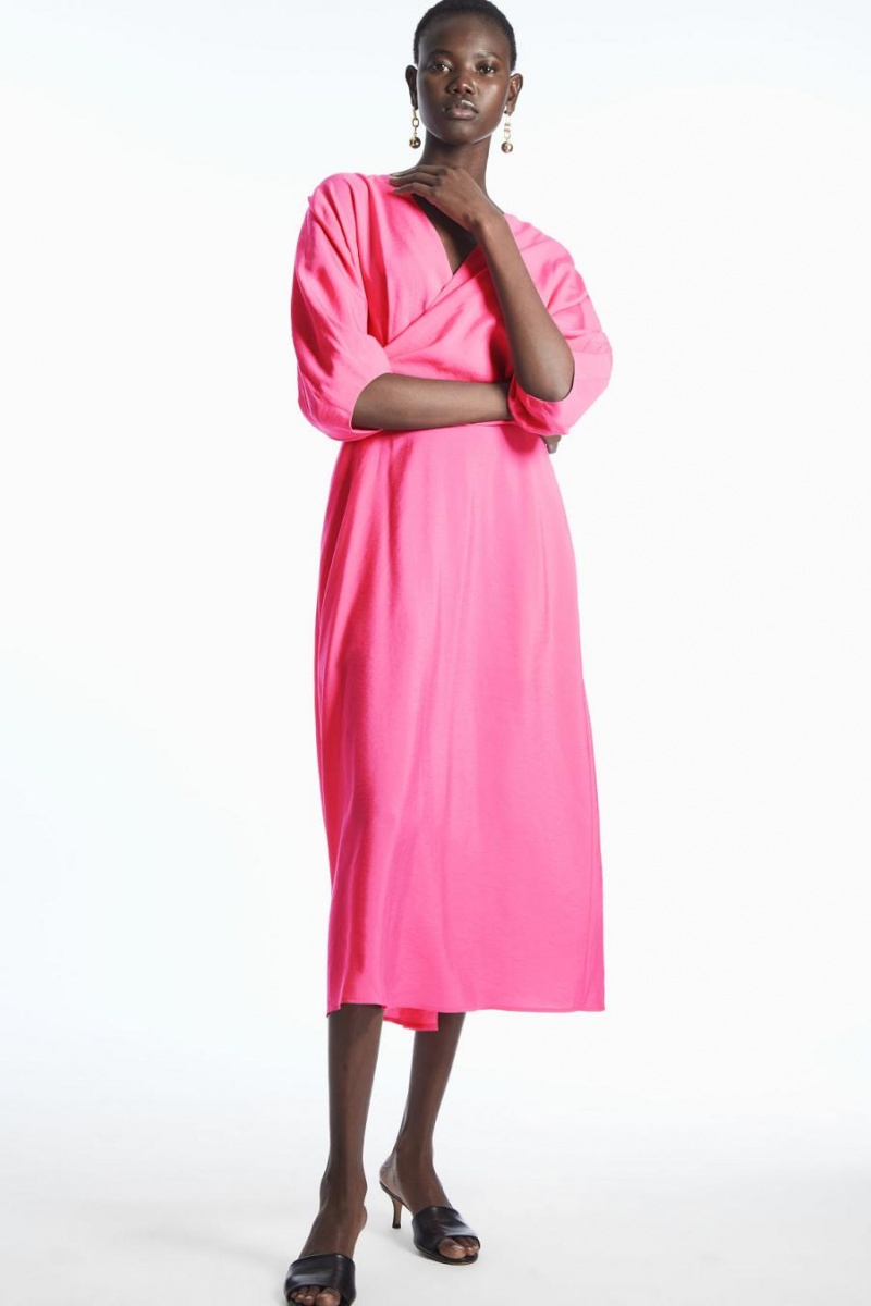 COS Puff-sleeve Midi Ruha Női Rózsaszín | BAL-276041